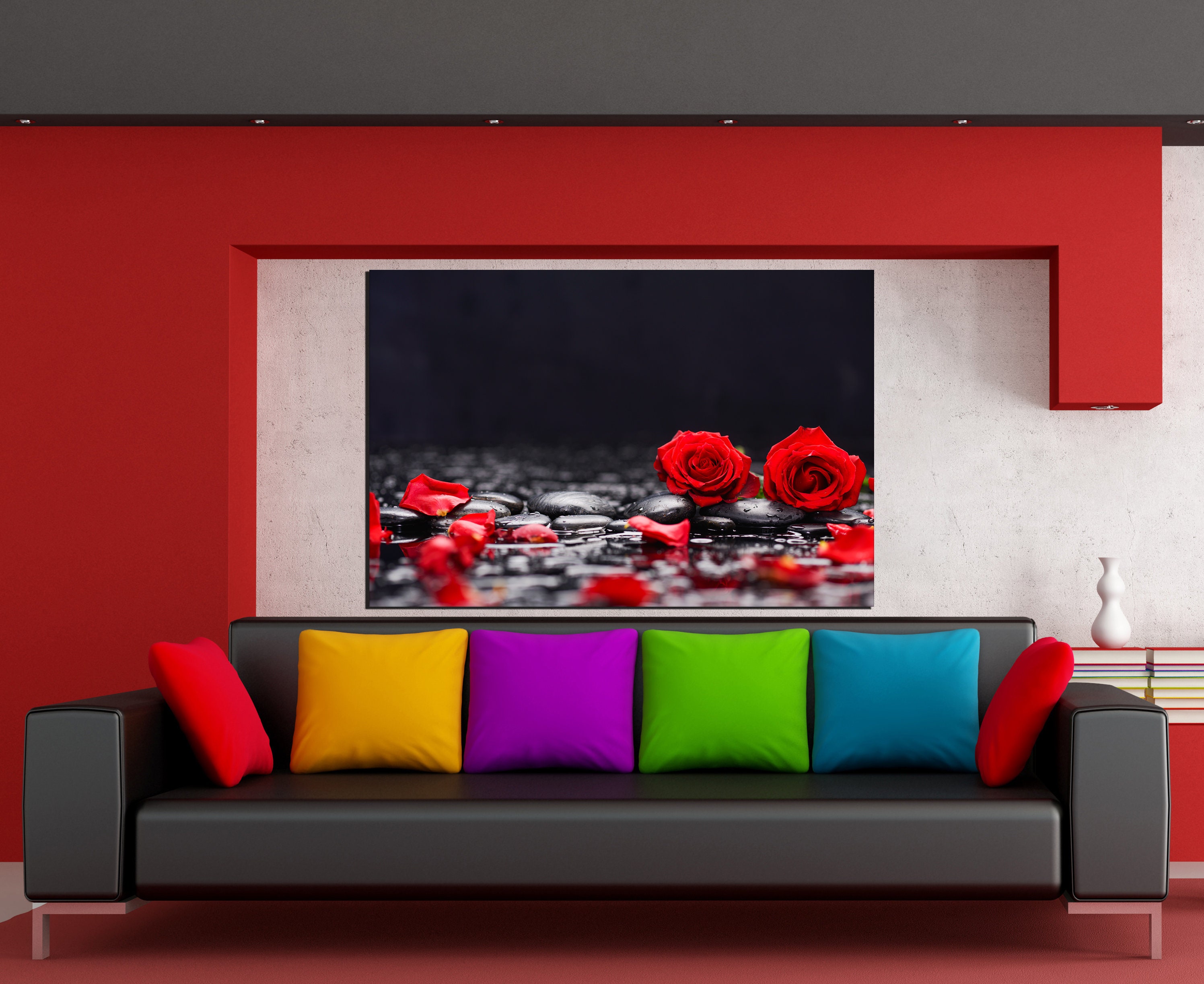 Rose canvas wall art Black and Red wall decor Red rose print Etsy