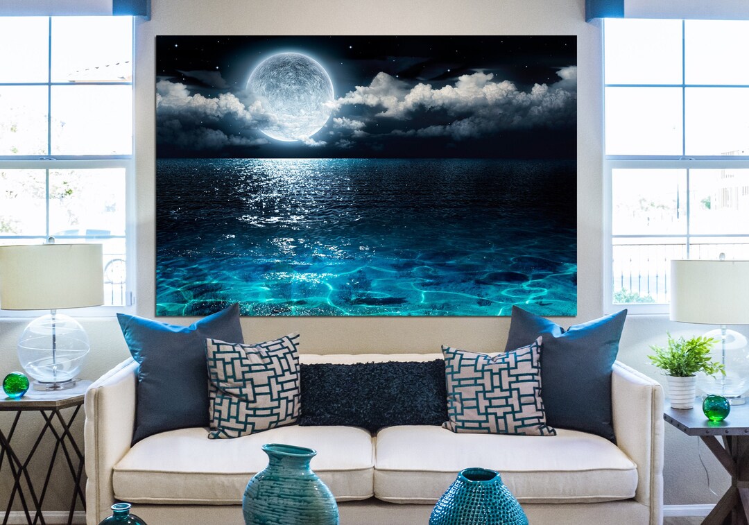 Moon Over Sea Wall Art Ocean Canvas Art Moon Wall Art Coast Canvas ...