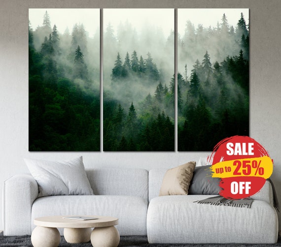Landscape Scandinavian Decor Pine trees Forest canvas wall art Living room decor Extra Large Tree Print