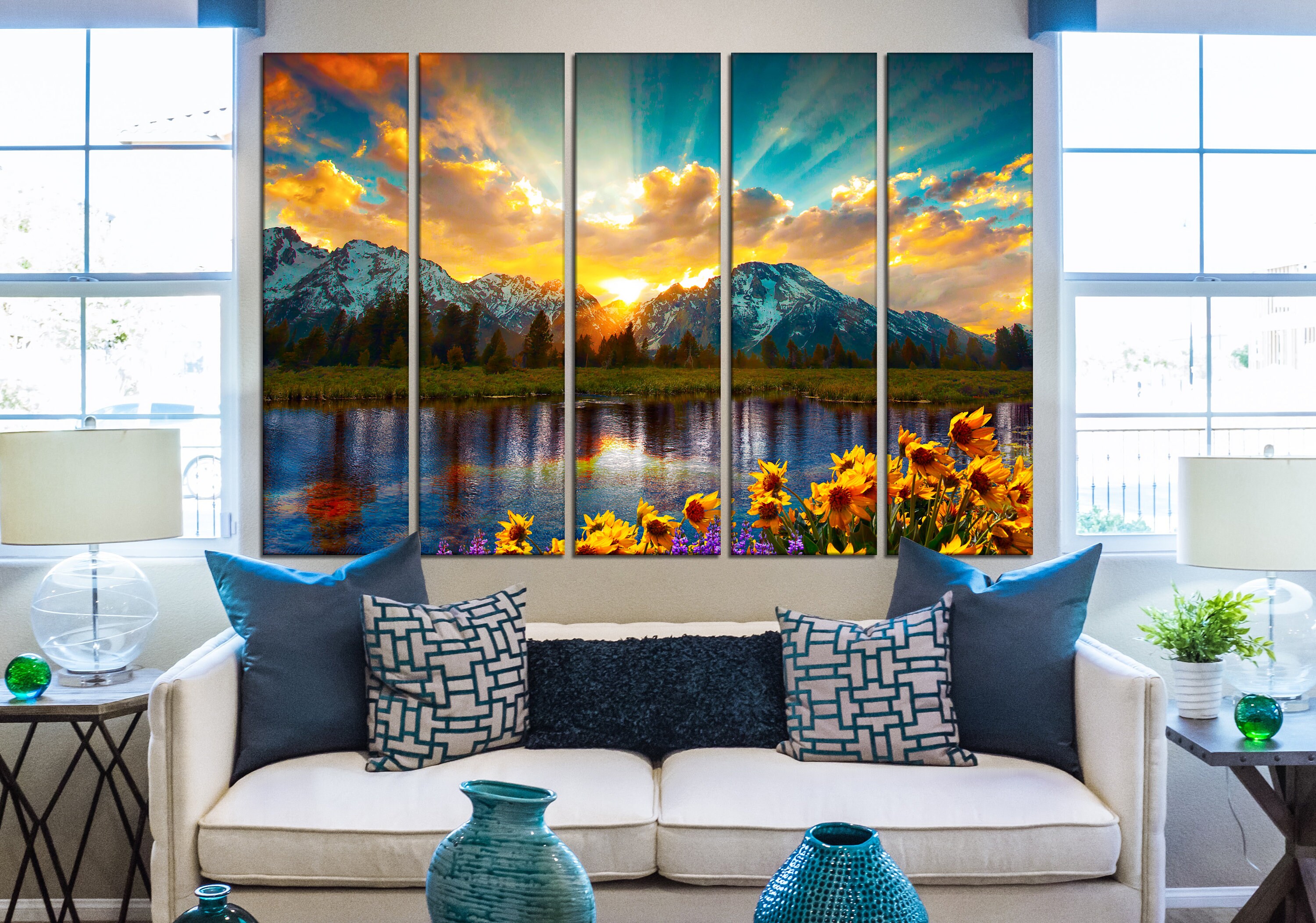 Grand Teton wall art Mountains canvas art Mountain sunset Etsy