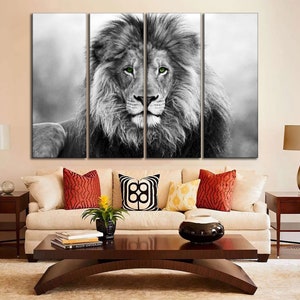 Lion Black and White With Green Eyes Wall Art Africa Lion Canvas Print ...