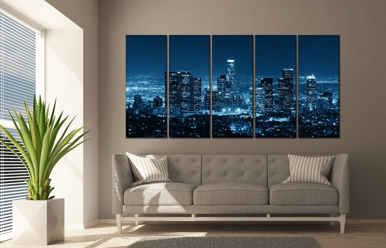 Los Angeles Wall Art Downtown Los Angeles Skyline at Night Etsy