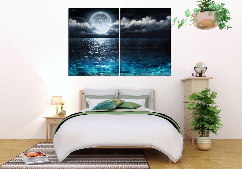 Moon Over Sea Wall Art Ocean Canvas Art Moon Wall Art Coast | Etsy