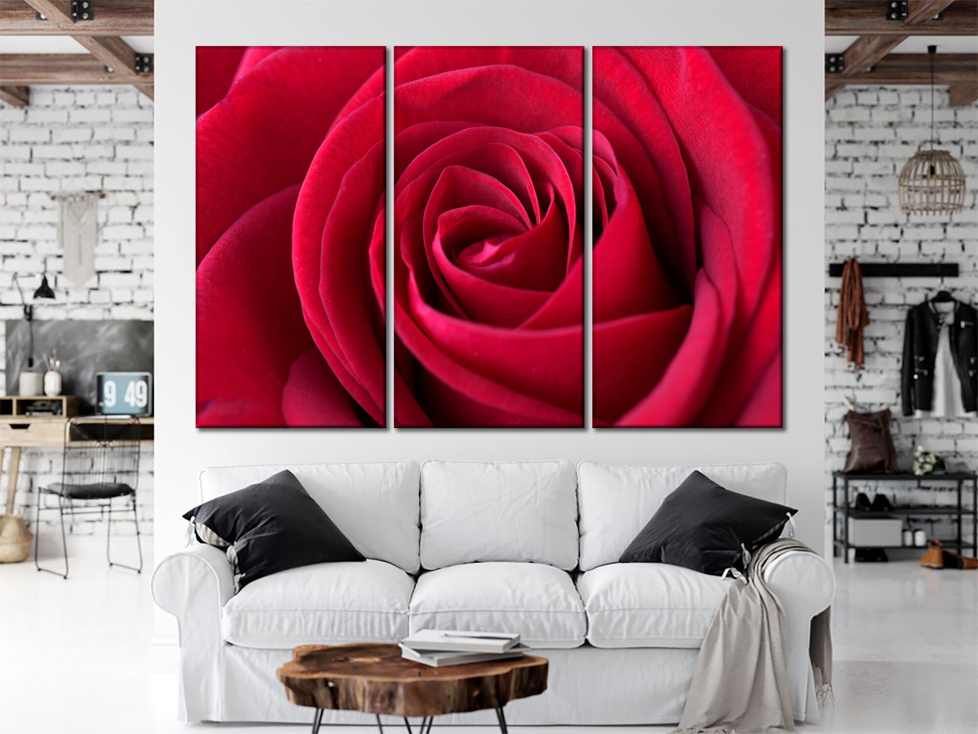 Red rose wall art Red wall decor Rose canvas wall art Flower Etsy