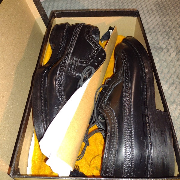 New 1990s Vintage FLORSHEIM Imperial Black Shell Cordovan , US 6.5 EEE, also fits 7D or 7E  
