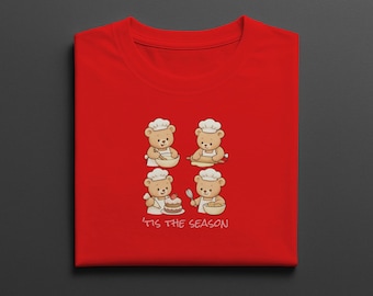 Xmas T-shirt With Cute Bears Baking, Cute Holiday Tee, Holiday Tee Theme, Christmas Tee