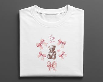 Cozy Queen Cute Teddy Bear T-shirt with Pink Bows, Comfortable Cute Tee, Cute Design Tee