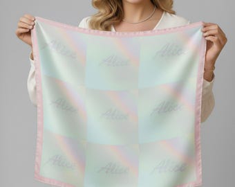 Personalized Rainbow Silk Scarf, Custom Name, 100% Silk Habotai