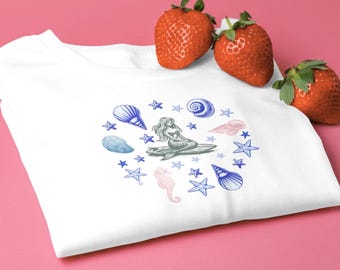 Mermaid and Shells T-shirt, Sea Lovers Vacation Shirt