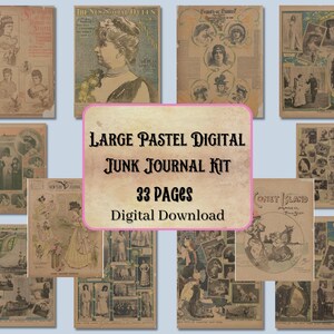 Large Pastel Digital Junk Journal Starter Kit with Authentic Ephemera for Mixed Media Artists