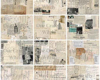 May include: A collage of vintage paper ephemera with a beige background. The collage features various text, including "One Crafty Witch", "Book of Recipes", "Fry's Cafe", "Cassell's Cookery", and "Colonial Laundry".