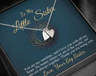 Big Sister & Little Sister Necklace, Big Sis Lil Sis Gift, Sister Christmas Gift, Little Sister Birthday Present, Initial Heart #0537