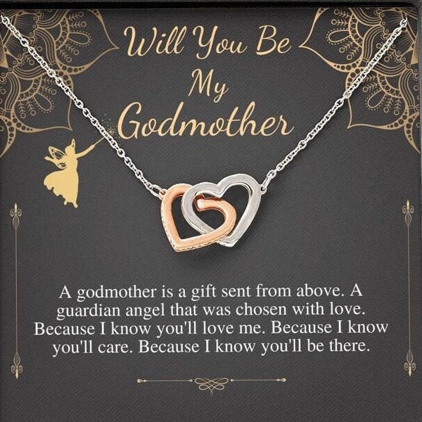Godmother Proposal Necklace Gift for Godmother, Mothers Day Gift, Godmother Proposal, Will You Be My Godmother,  Interlock Heart Necklace