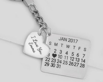 Personalized Calendar Keychain, Engraved Calendar Keyring, Special Date Calendar Keychain, 925 Sterling Silver Keychain, Christmas Gift