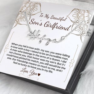 To My Son's Girlfriend Necklace Gift, Sons Girlfriend Christmas Gift, Birthday Necklace Gift With Message Card To My Sons Girlfriend