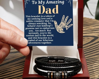 Unique Father's Day Gift for Dad from Daughter/Son, Father Bracelet Gift with Message Card, Leather Bracelet for Dad, Christmas Gift for Dad