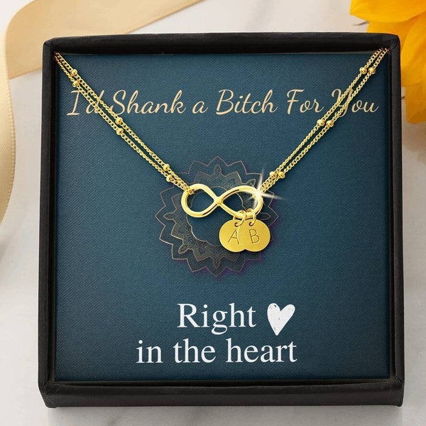 Best Friend Christmas Gift, Funny Gift for Best Friend I'd Shank A Bitch For You, Birthday Gift for Friend, Initial Charm Bracelet #0972