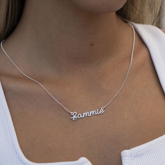 Silver cursive cheap name necklace