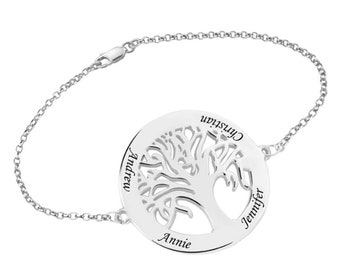 Personalized Engraved Tree of Life Bracelet Gift for Mother, 925 Sterling Silver Charm Bracelet, Valentines Dat Gift for Girlfriend