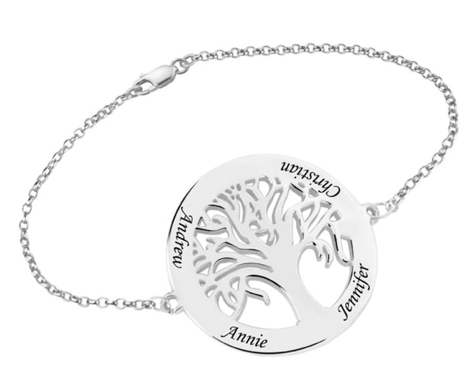 Personalized Engraved Tree of Life Bracelet Gift for Mother, 925 Sterling Silver Charm Bracelet, Valentines Dat Gift for Girlfriend