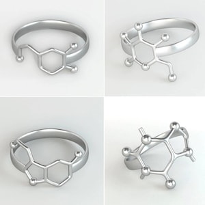 Punk Science Serotonin Molecule Ring Gift for Woman/Girl, 925 Sterling Silver Ring for Chemistry Student, Christmas Gift for Sister/Daughter