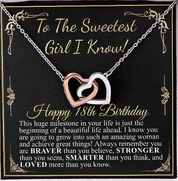 18th Birthday Gift for Girl 18-year-old Gift, Necklace with Card, Happy 18 Birthday Gift Officially Adult Birthday, Two Toned Box