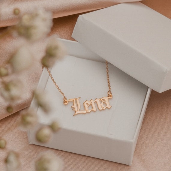 Personalized Old English Name Necklace Customized Nameplate Etsy UK