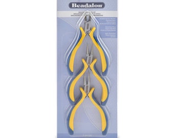 Trousse d'outils de pinces ergonomiques Beadalon® : nez en chaîne, nez rond et pince coupante latérale - Pinces pour fabrication de bijoux/façonnage de fils et coupe-fil