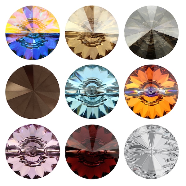 PRIMERO Crystals 3015 Round - Highest Quality Crystal Buttons - Made in Austria - Crystal Buttons with 1 Hole - For Sewing & Embellishing