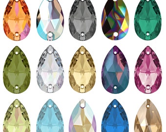 PRIMERO Crystals 3230 Pear Drop - Piedras para coser de la más alta calidad - Hecho en Austria - Cristales con parte posterior plana 2 agujeros - Para coser y adornar