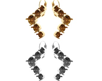 Brass Metal Leverback Earrings Base - For Chaton Shape Round Crystals 6mm, 8mm & 10mm - Gold plated, Silver color - 1 pair - Embedding