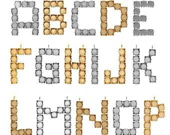 Fianzas de letras con bases metálicas de latón - Para cristales de piedra redonda en forma de chatón en 6 mm - Chapado en oro, color plateado - 1 pieza - Cristales de incrustación