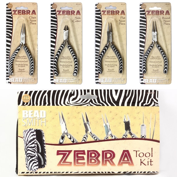 BeadSmith® Zebra Series Jewelry Making Tools: Chain, Bent Chain Nose Pliers, Cutter, Flat Nose Pliers, Round Nose Pliers or Whole Tool Kit