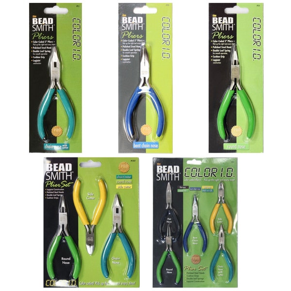 BeadSmith® COLOR I.D. Economy Jewelry Making Tools: Chain Nose & Cutter; Bent Chain Nose; Round Nose Pliers with Spring or Tool Kits/Sets