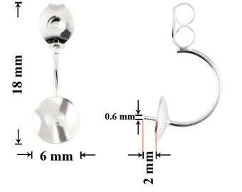 925 Silver Double Earring Backs with Pin Cup for Gluing Round Shape Half Drilled 10mm Crystal Pearls - Jewelry Making Findings