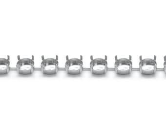 Biseles de cadenas de metal de latón - Para cristales redondos en forma de Rivoli de 10 mm o 12 mm - Chapado en plata - El paquete incluye 1 metro - Cristales de incrustación