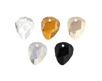 May include: Five teardrop-shaped crystal pendants in various colours: clear, gold, light tan, iridescent, and black. Each pendant has a faceted surface and a small hole at the top for stringing. These decorative crystals are ideal for jewellery making or craft projects.
