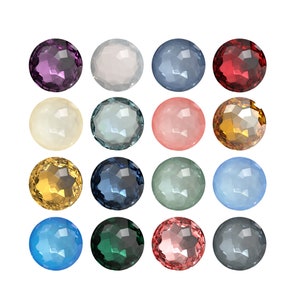 May include: Assortment of 16 round, faceted gemstones in various colors, including purple, white, blue, red, yellow, green, and pink.