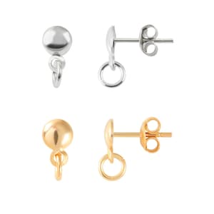 925 Silver Stud Posts Earring Findings 11x5mm size 1 pair - Different platings - Open ring, with ear nuts - Jewelry Making Earring Findings