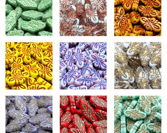 Rutkovsky 111-95018 Arabesque Shape Pressed Glass Beads - 19x9mm Size - Pack of 6 Beads - Czech Glass Beads - 1.2mm Hole - Different Colors