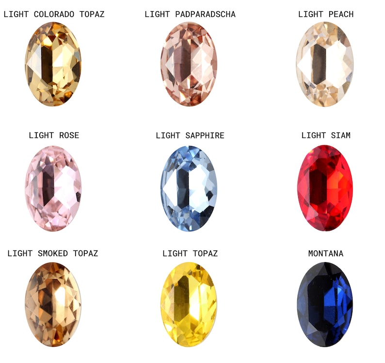 Pode incluir: Nove pedras preciosas ovais em v&aacute;rias cores, incluindo top&aacute;zio Colorado claro, padparadscha claro, p&ecirc;ssego claro, rosa claro, safira clara, Siam claro, top&aacute;zio fumado claro, top&aacute;zio claro e Montana.