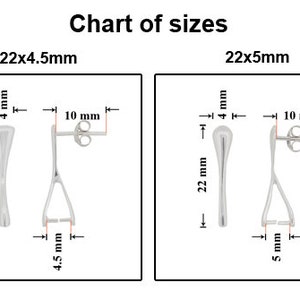 Hallazgos de aretes con postes de plata 925, 22 mm de longitud, 1 par Diferentes revestimientos con fianza de pellizco Adjuntar cristales Hallazgos para hacer joyas imagen 2