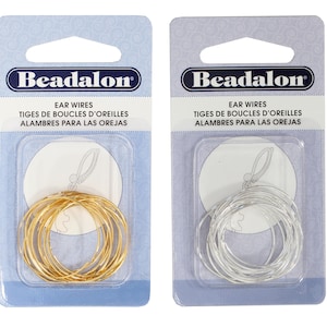 Alambres para pendientes, aros para pendientes y aros con abalorios Beadalon® - Accesorios de metal base - Disponibles en tamaños pequeño, mediano y grande - Color dorado o plateado