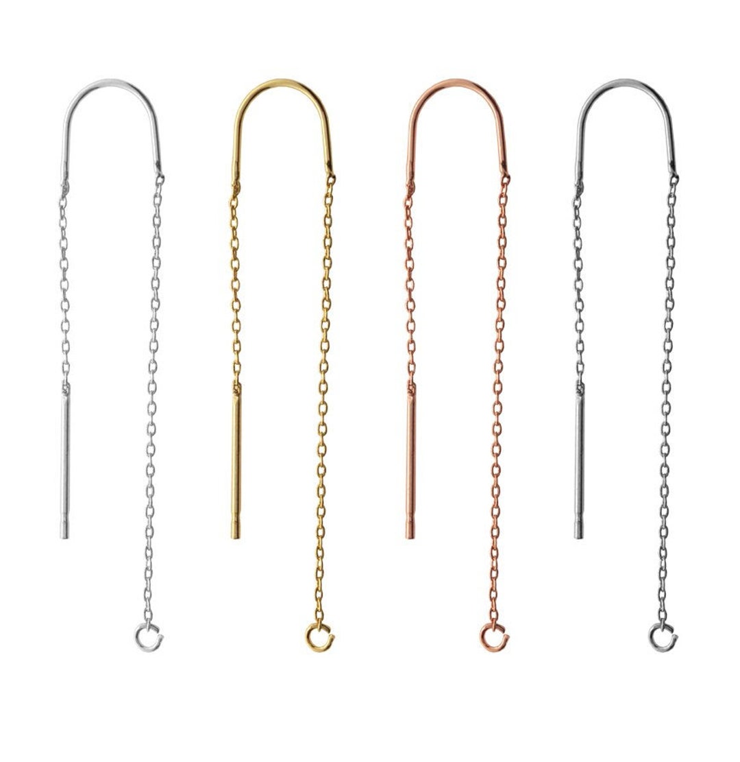 Brass Threader Earrings: Open Loop Chain, Gold/rose Gold/silver Plated ...