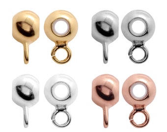 Intercalaires de perles rondes en métal en laiton avec caoutchouc de silicone et boucle ouverte - 8 mm - Plaqué or, or rose ou argent, couleur Rhodium - Paquet de 4 pièces