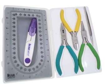 Kit de viaje mini para abalorios BeadSmith con alicates, pinzas, tabla para abalorios y caja de almacenamiento