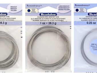 Bobines de fil rond à mémoire de forme Beadalon® Remembrance™ en acier inoxydable pour bracelets - Disponibles en différentes tailles et quantités - Couleur vive