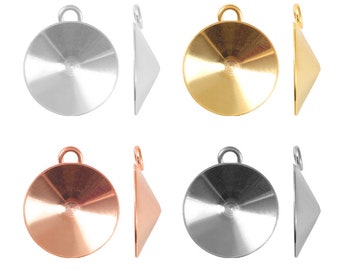 Ganci in argento 925 - Per incollare cristalli di pietra rotondi a forma di Rivoli - Diverse placcature e dimensioni - Accessori per gioielli - Realizza pendenti in argento