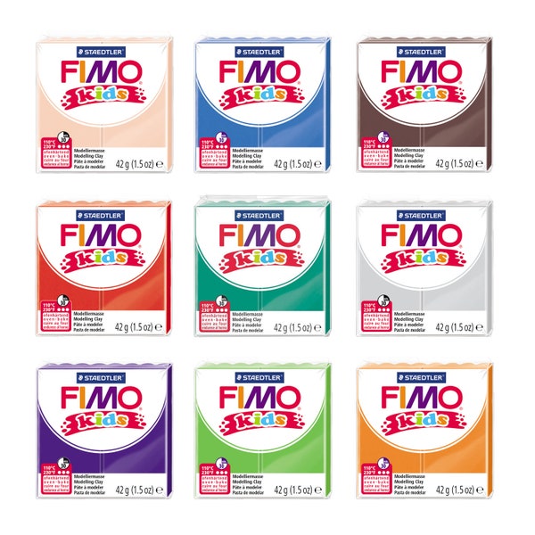 Pâte à modeler souple polymère durcissant au four FIMO® Kids - Conçue spécifiquement pour les enfants - 20 couleurs vives - Bloc standard de 42 g