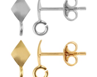 925 Zilveren Stud Posts Earring bevindingen 10x5mm maat 1 paar - Verschillende platings - Open ring, met oormoeren - Sieraden maken Oorbel bevindingen